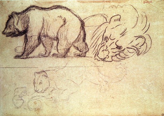 A bear walking, the head of a lion and a leopard attacking an animal de Antoine Louis Barye