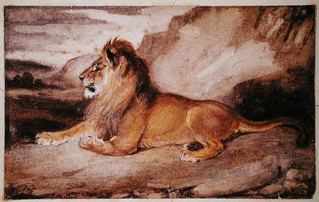 Lion Resting (w/c & gouache on paper) de Antoine Louis Barye
