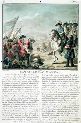 Battle of Almansa, 25th April 1707, engraved by Jean Baptiste Morret (fl.1790-1820), 1787 (colour li