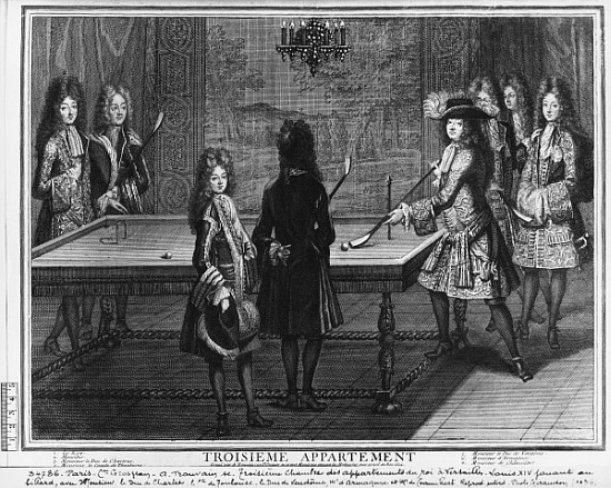 Louis XIV playing billiards with his brother, Monsieur, his nephew the duc de Chartres , his son, th de Antoine Trouvain