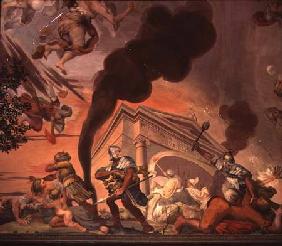 The Triumph of Peace Over War, detail of soldiers looting a temple, from the ceiling of the main hal