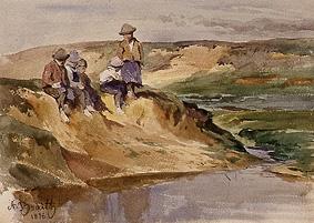 Children on the shore de Anton Braith