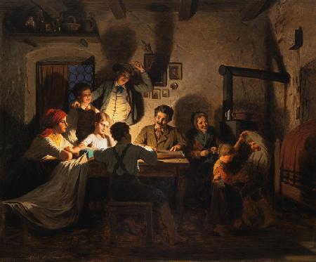 Zither-playing in the evening in the farmhouse par