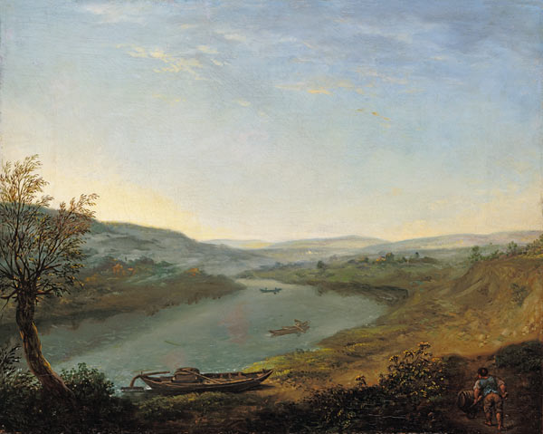 The Elbe at blowing joke above Dresden in the morn de Anton Graff