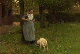 Woman from Laren with lamb