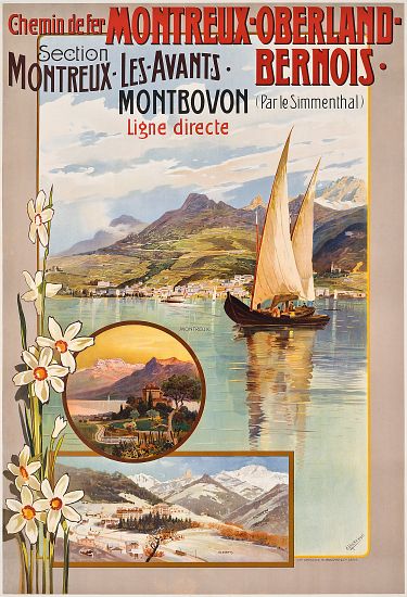 Poster advertising Montreux-Oberland-Bernois train journeys de Anton Reckziegel