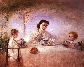 The artist's wife Sophie with their daughters Mathilda and Adele