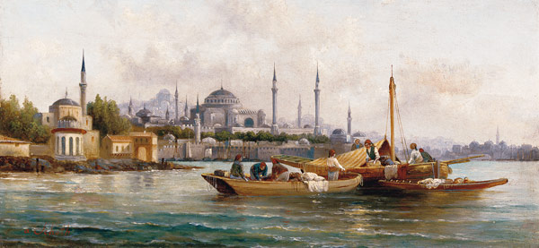 Handelsschiffe vor der Hagia Sophia, Istanbul. de Anton Schoth
