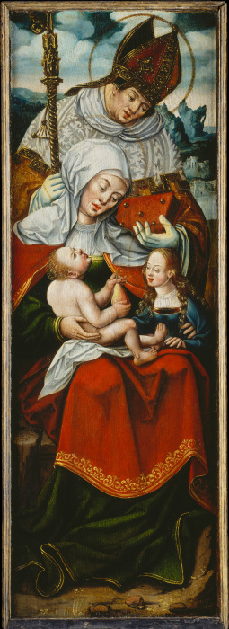 St Anne, the Virgin and Child with a Bishop Saint left wing of an altarpiece de Anton Woensam von Worms