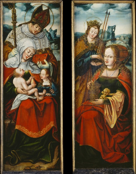 Left and Right Wing of an Altarpiece with St Anne with the Virgin and Child on her Lap, a Holy Bisho de Anton Woensam von Worms
