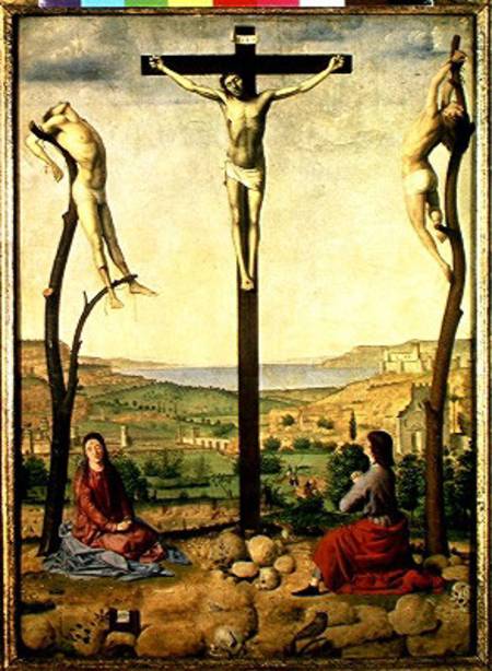 Calvary or, Christ Between the Two Thieves with Mary and John the Baptist de Antonello da Messina