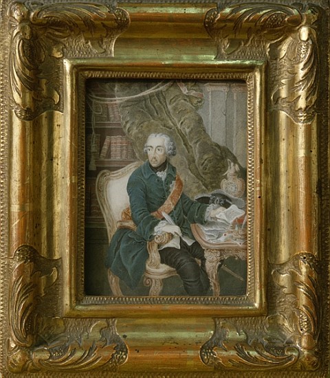 King Frederick II of Prussia in his Hohenzollern Jacket, 1769 (watercolour on ivory) de Anton Friedrich Konig