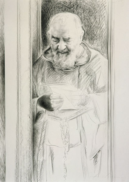 Padre Pio, 1988-89 (charcoal on paper)  de Antonio  Ciccone