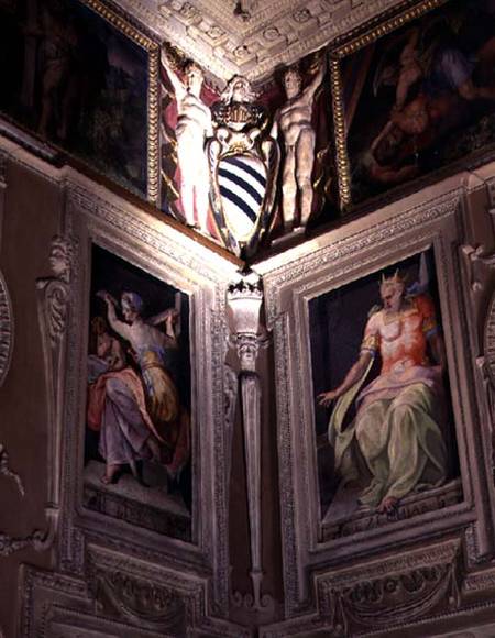 The 'Galleria', detail of stucco and fresco decoration of prophets and sibyls based on Michelangelo' de Antonio da Sangallo the Younger and Nanni di Baccio Bigio