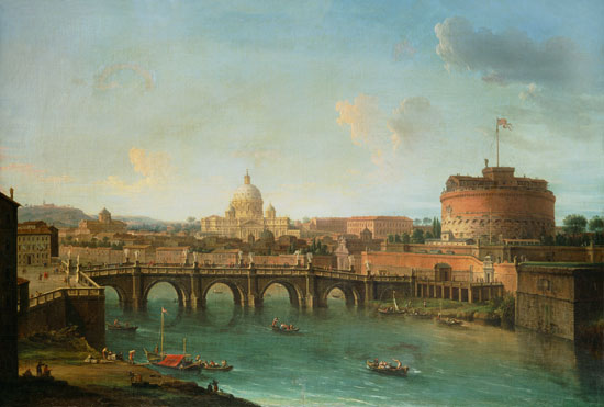View of Rome with the Tiber, the angel castle and de Antonio Joli