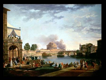 The Election of the Pope with the Castel St. Angelo, Rome in the background de Antonio Joli