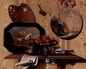 Trompe l ' Oeil: Bowl with cherries, tin, sheet of