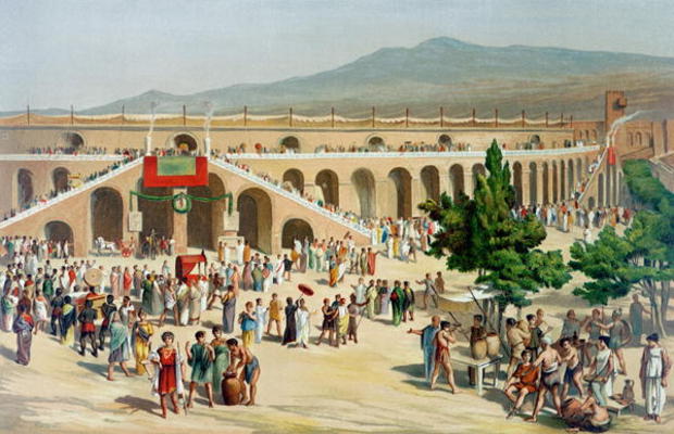 A Market in Pompeii (colour litho) de Antonio Niccolini
