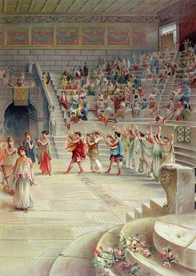 A Music Festival in Pompeii (colour litho) de Antonio Niccolini