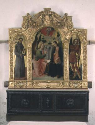 The Annunciation with SS. Francis and Michael (tempera on panel) de Antonio Vivarini