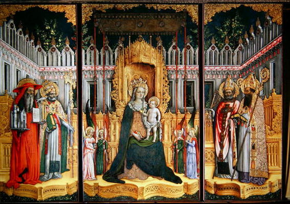 The Virgin Enthroned with Saints Jerome, Gregory, Ambrose and Augustine, 1446 (oil on canvas) (post de Antonio Vivarini