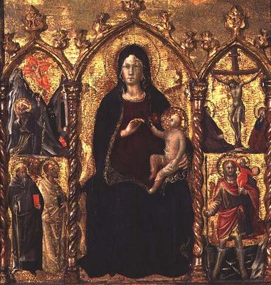 Triptych: Madonna and Child (central panel) with Saints and a scene of the Crucifixion (tempera on p de Arcangelo  di Cola da Camerino