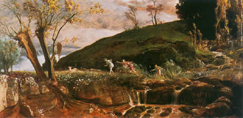 Landscape with hunting procession of Diana de Arnold Böcklin