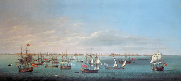 British, French and Maltese merchantmen and men of war off Cadiz de Arthur A. Dixon