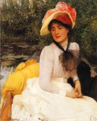 Young girl in the small boat de Arthur Hacker