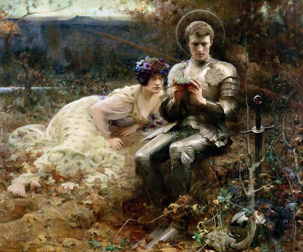 The Temptation of Sir Percival, 1894 (oil on canvas) de Arthur Hacker