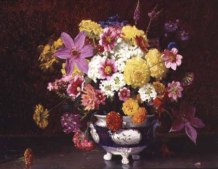 Still Life with Lilacs and Chrysanthemums de Arthur Herbert Buckland