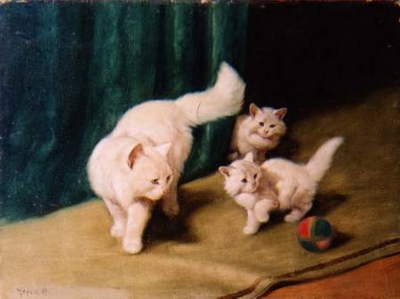 White Persian Cat with Two Kittens de Arthur Heyer