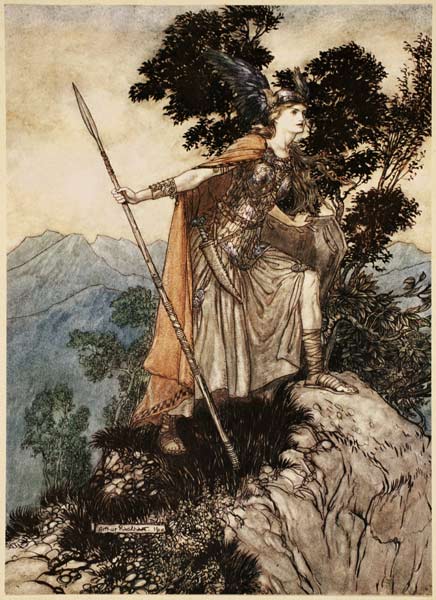 Brunhilde. Illustration for "The Rhinegold and The Valkyrie" by Richard Wagner de Arthur Rackham
