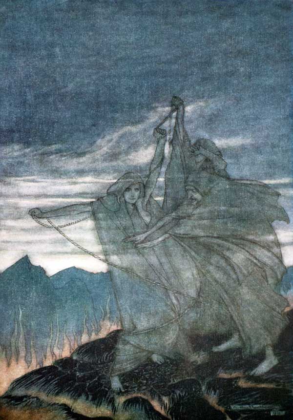 The Norns Vanish. Illustration for "Siegfried and The Twilight of the Gods" by Richard Wagner de Arthur Rackham
