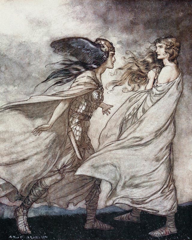 The ring upon thy hand. Illustration for "Siegfried and The Twilight of the Gods" by Richard Wagner de Arthur Rackham