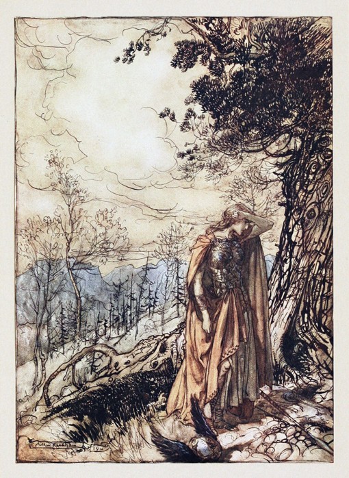 Brünnhilde. Illustration for "The Rhinegold and The Valkyrie" by Richard Wagner de Arthur Rackham