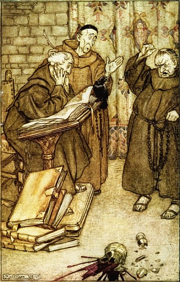 Illustration of ''The Jackdaw of Rheims'', from ''The Ingoldsby Legends, written Richard Harris Barh de Arthur Rackham