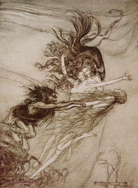 The Rhinemaidens teasing Alberich from ''The Rhinegold and The Valkyrie'' Richard Wagner de Arthur Rackham