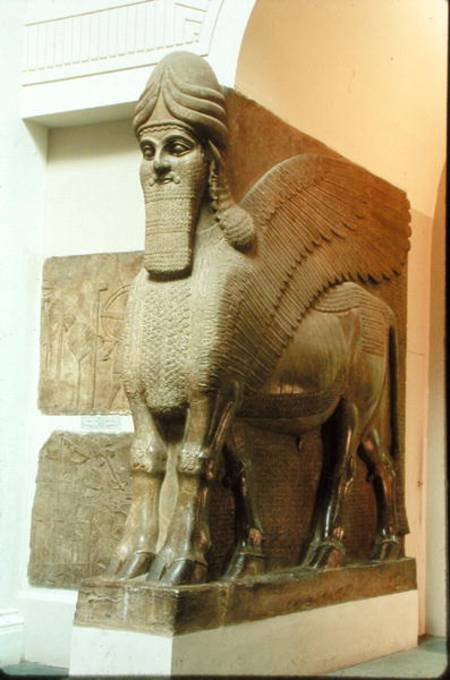 Colossal statue of a winged human-headed bull from the North-West Palace of Ashurbanipal II, Nimrud, de Assyrian