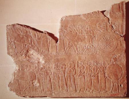 Fragment of a relief depicting a procession of war prisoners, from the Palace of Assurbanipal in Nin de Assyrian