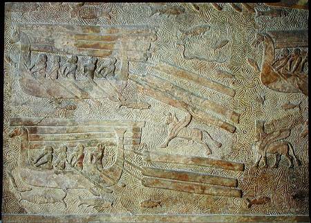 Relief depicting ships transporting wood, from the Palace of Sargon II, Khorsabad, Iraq de Assyrian
