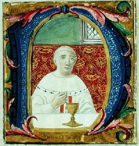 Historiated initial 'N' depicting a Pope (Leon X?) performing a mass (vellum)