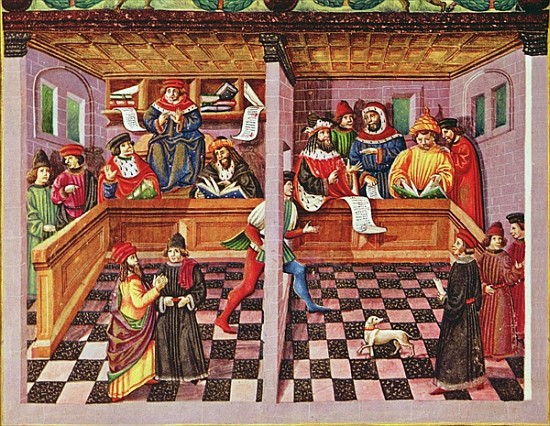 Ms Lat. 209 fol.8v Tribunal of the Scientists, from ''De Sphaera'', c.1470 de (attributed to) Cristoforo De Predis