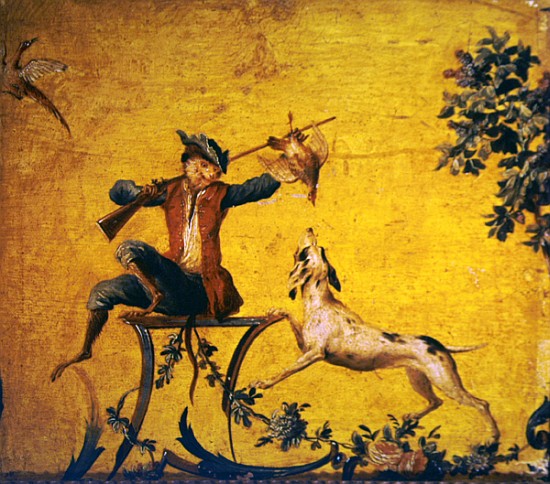 Monkey hunter and hunting dog (painted wood) de (attr. to) Christophe Huet