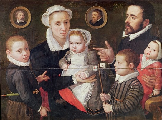 Portrait of a family: parents with their children and ancestors de (attr. to) Frans Menton d'Alkmaar