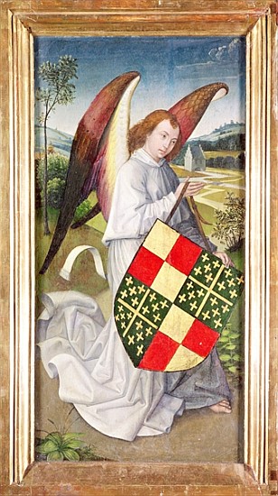 Angel holding a shield emblazoned with the heraldic arms of the de Chaugy and Montagu arms, 1460-66 de (attr. to) Rogier van der Weyden