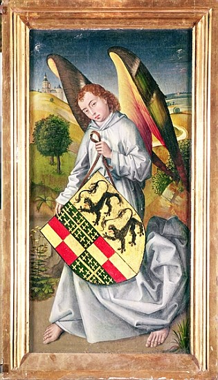 Angel holding a shield with the heraldic arms of de Chaugy and Montagu families with the two leopard de (attr. to) Rogier van der Weyden