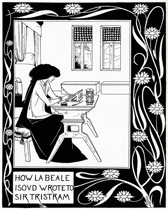 How La Beale Isoud Wrote to Sir Tristram. Illustration to the book "Le Morte d'Arthur" by Sir Thomas de Aubrey Vincent Beardsley