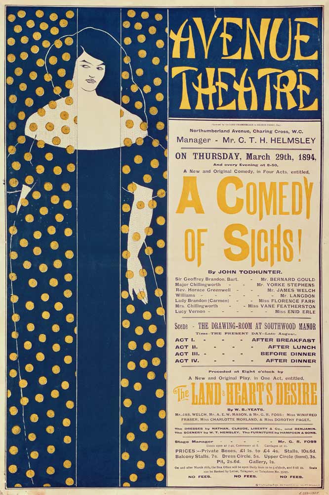 Poster advertising 'A Comedy of Sighs', a play by John Todhunter de Aubrey Vincent Beardsley