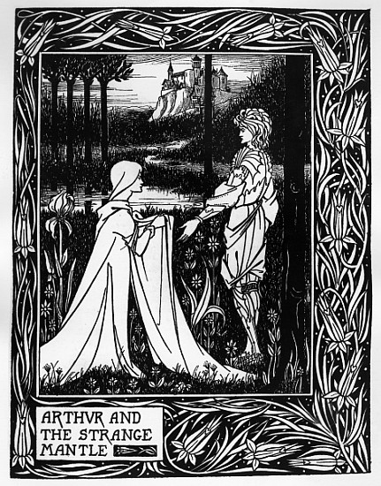 Arthur and the strange mantle, an illustration from ''Le Morte d''Arthur'' Sir Thomas Malory, 1893-9 de Aubrey Vincent Beardsley